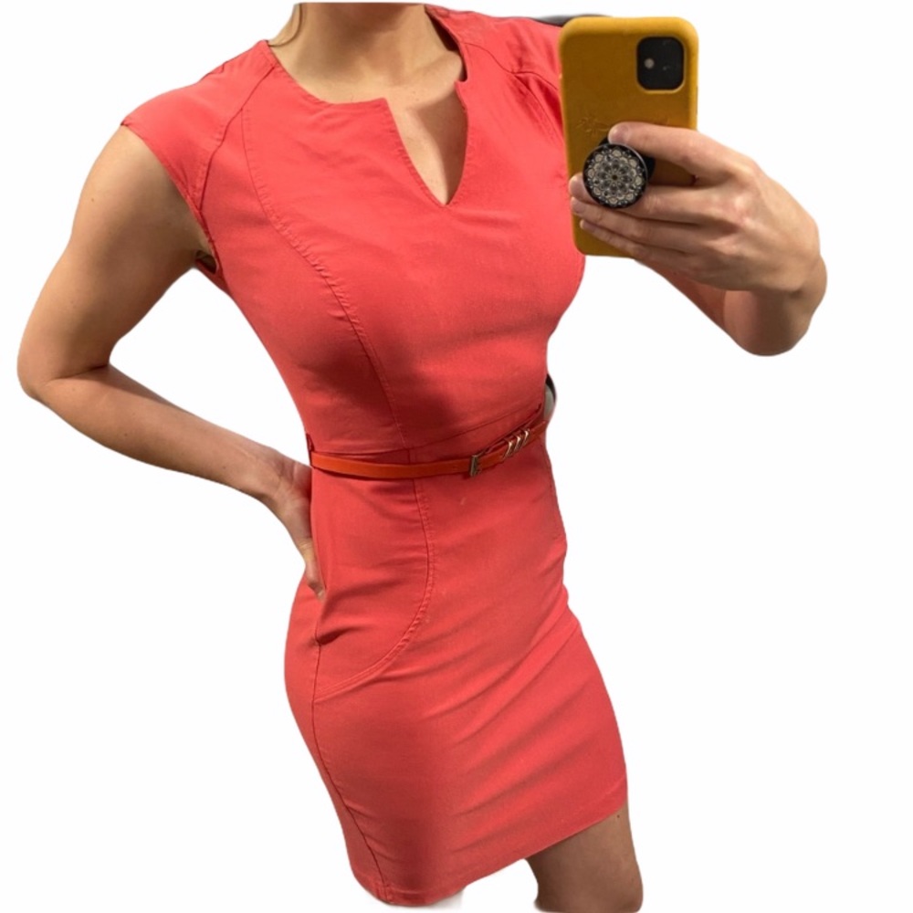 Lime Lush Boutique P & S Coral Belt Dress Med Made USA